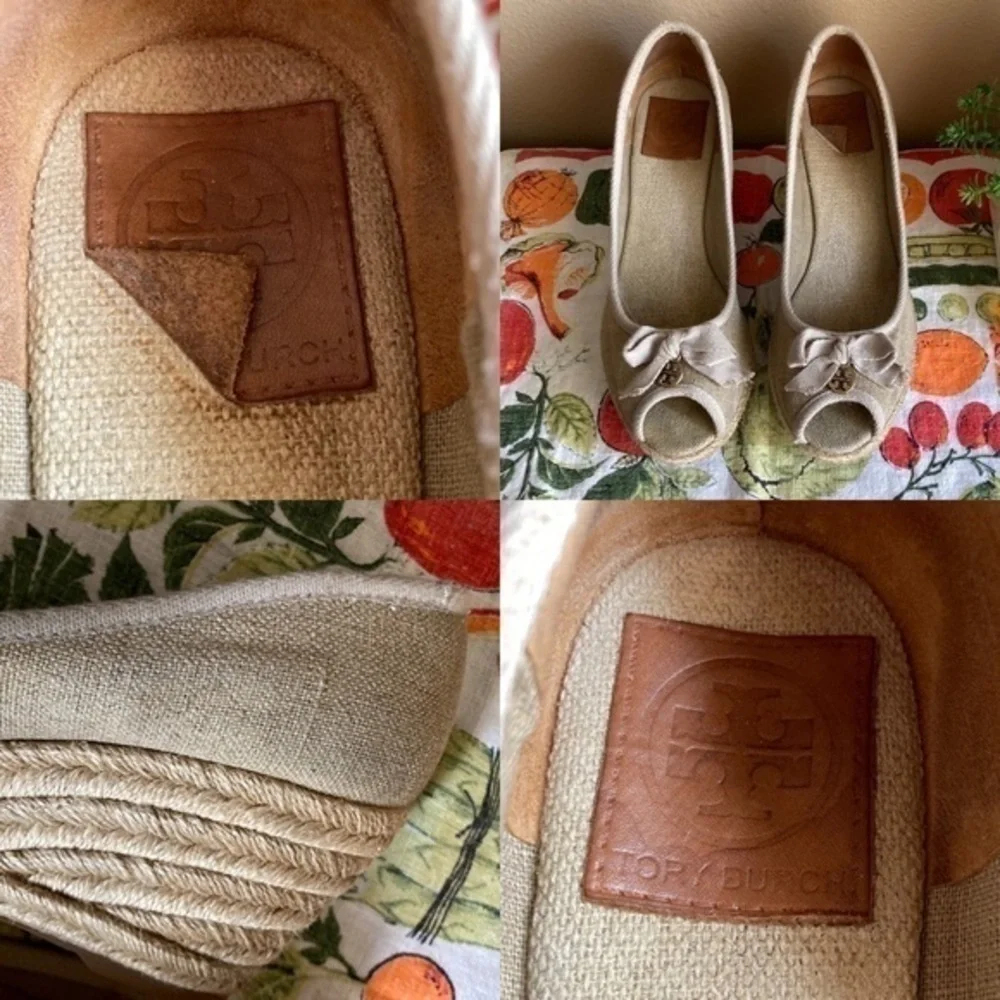 Tory Burch Jackie beige peeptoe wedges size 9B - Picture 10 of 16